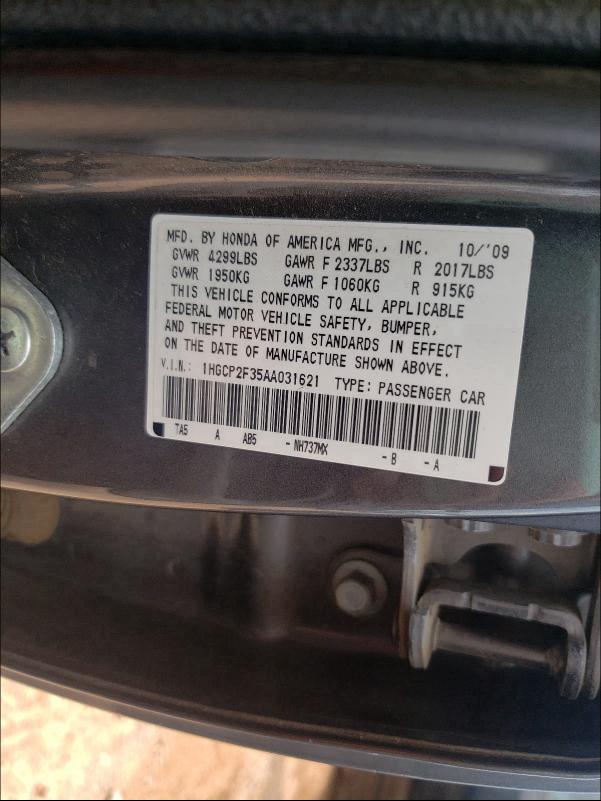 2010 HONDA ACCORD LX 1HGCP2F35AA031621