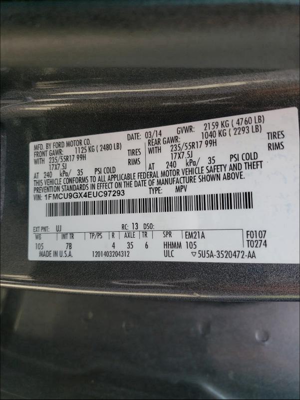 2014 FORD ESCAPE SE 1FMCU9GX4EUC97293