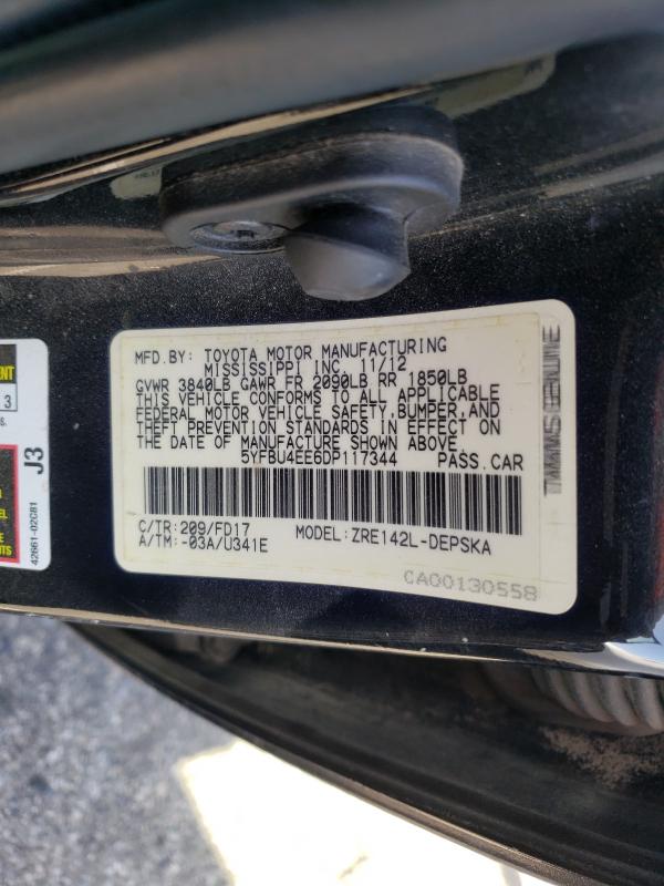 2013 TOYOTA COROLLA BA 5YFBU4EE6DP117344