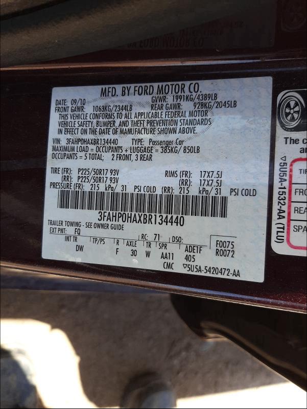 2011 FORD FUSION SE 3FAHP0HAXBR134440