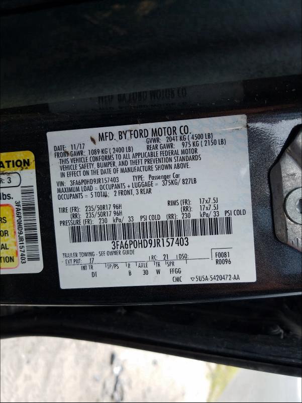 2018 FORD FUSION SE 3FA6P0HD9JR157403