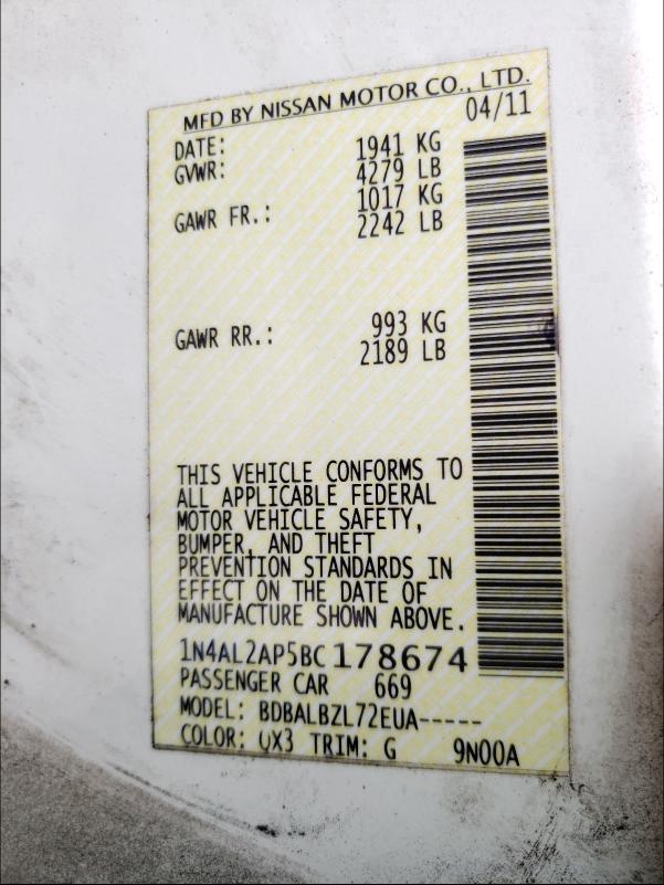 2011 NISSAN ALTIMA BAS 1N4AL2AP5BC178674