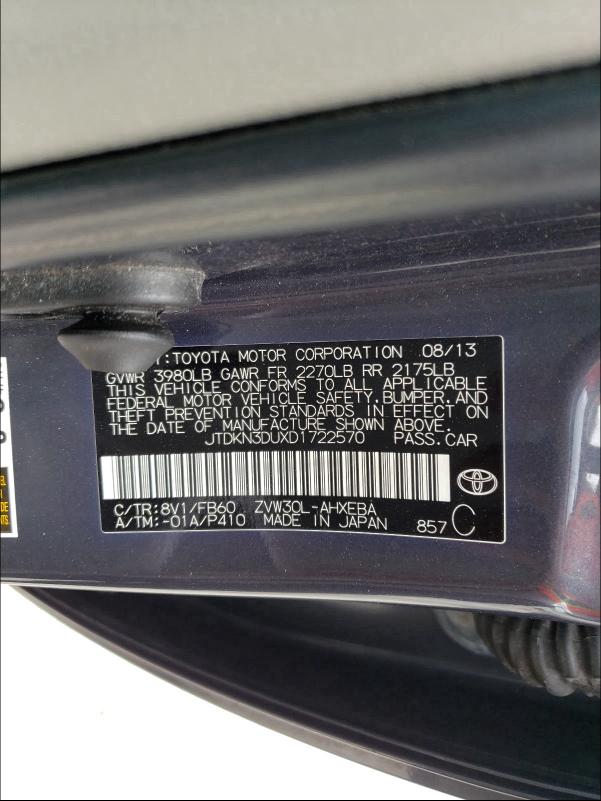 2013 TOYOTA PRIUS JTDKN3DUXD1722570