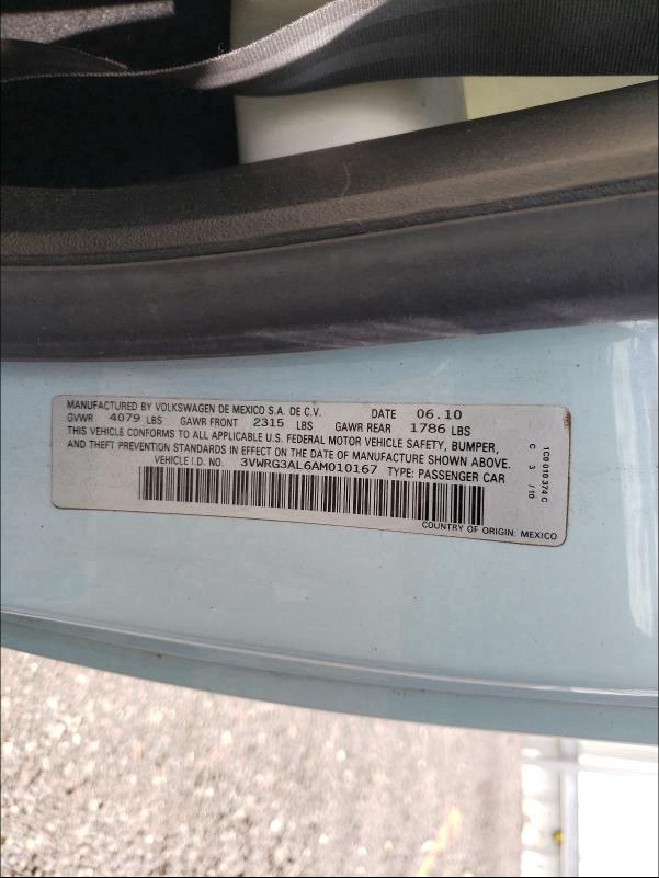 2010 VOLKSWAGEN NEW BEETLE 3VWRG3AL6AM010167