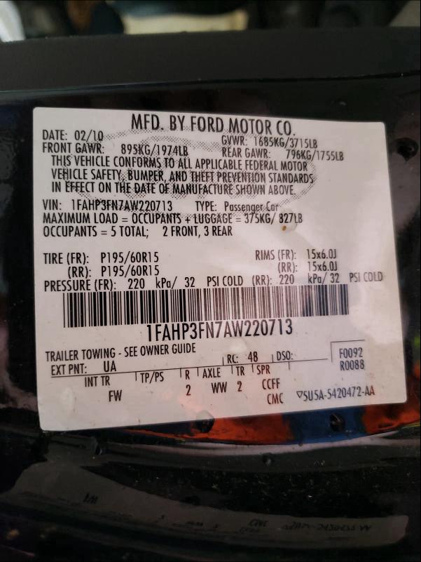 2010 FORD FOCUS SE 1FAHP3FN7AW220713