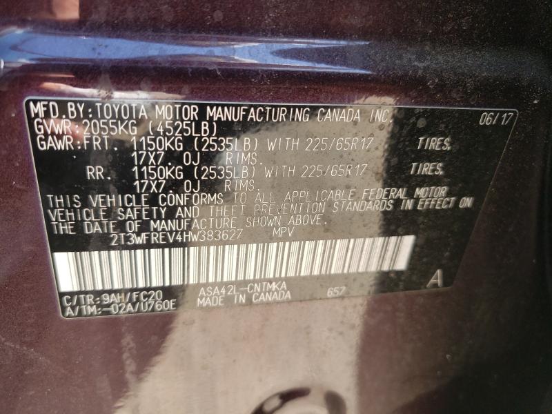 2017 TOYOTA RAV4 XLE 2T3WFREV4HW383627
