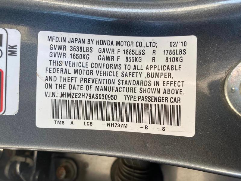 2010 HONDA INSIGHT EX JHMZE2H79AS030950