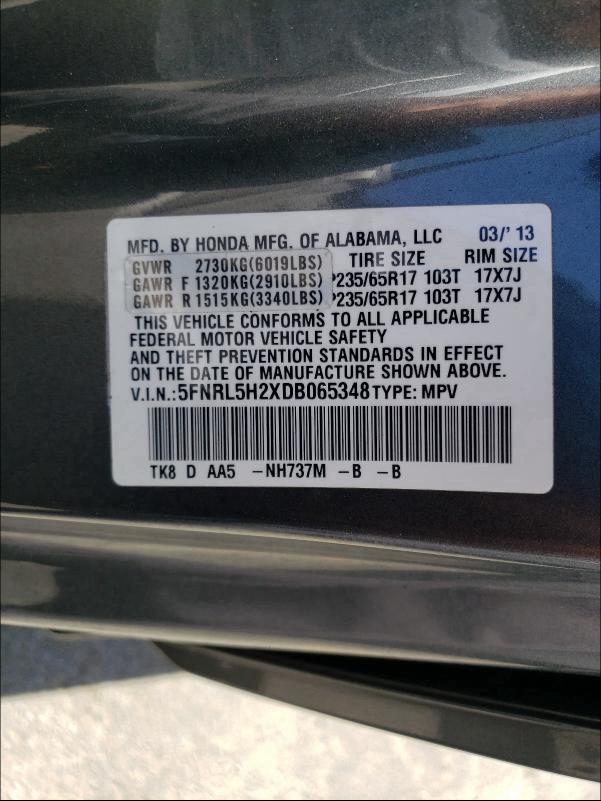 2013 HONDA ODYSSEY LX 5FNRL5H2XDB065348