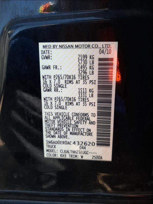 2010 NISSAN FRONTIER C 1N6AD0ER0AC432620