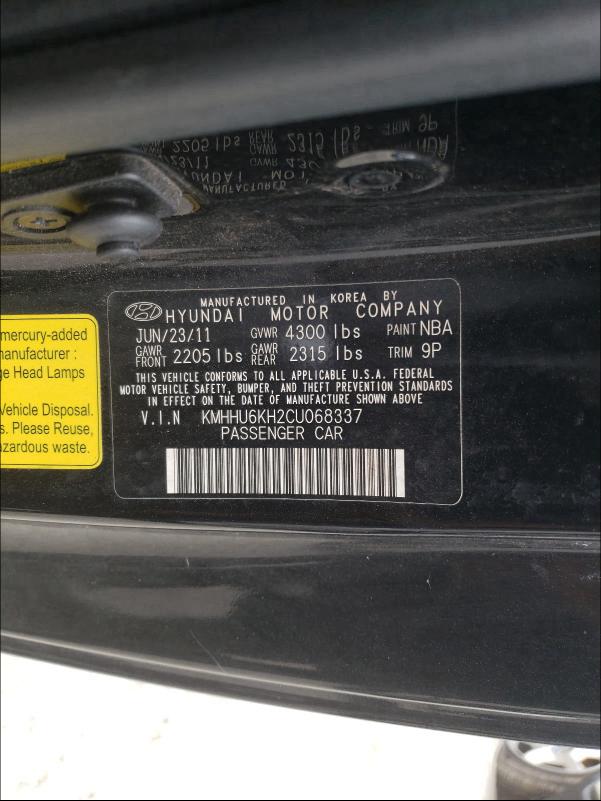 2012 HYUNDAI GENESIS CO KMHHU6KH2CU068337