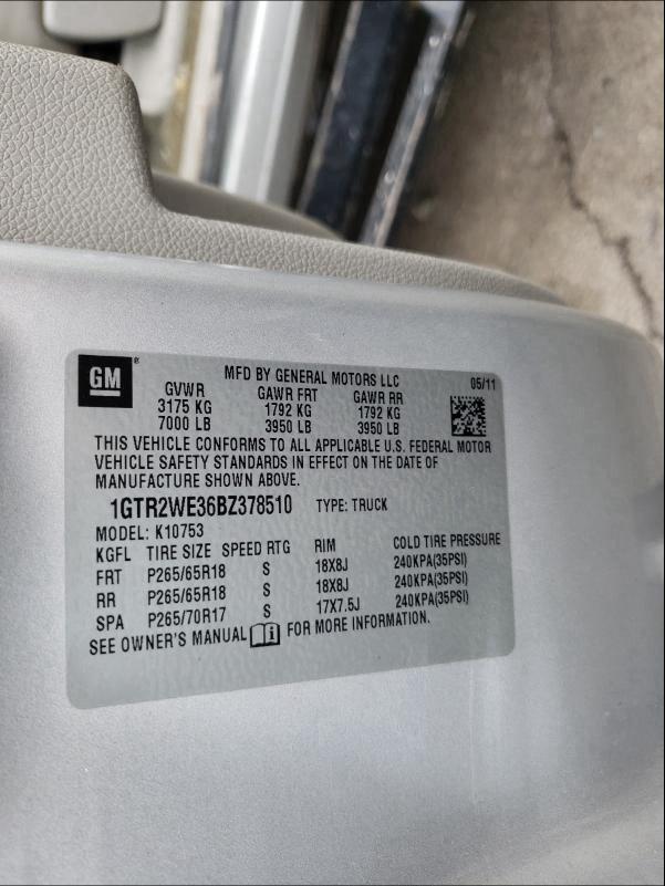2011 GMC 0 W4S04 1GTR2WE36BZ378510