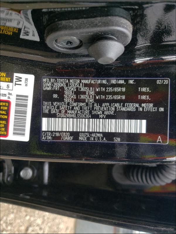 2020 TOYOTA HIGHLANDER 5TDGZRBH6LS506364