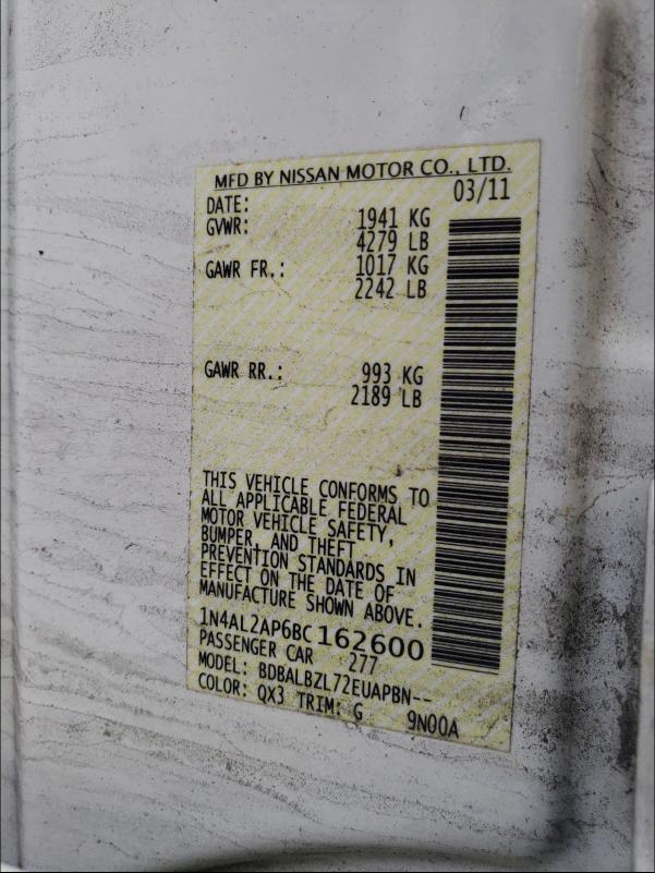 2011 NISSAN ALTIMA BAS 1N4AL2AP6BC162600