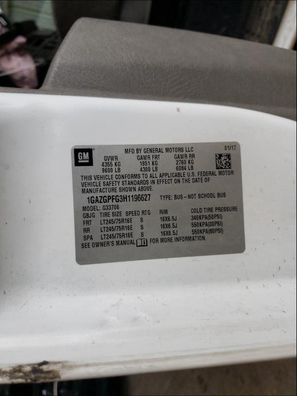 2017 CHEVROLET EXPRESS G3 1GAZGPFG3H1196627