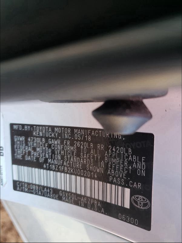 2019 TOYOTA AVALON XLE 4T1BZ1FB2KU002014