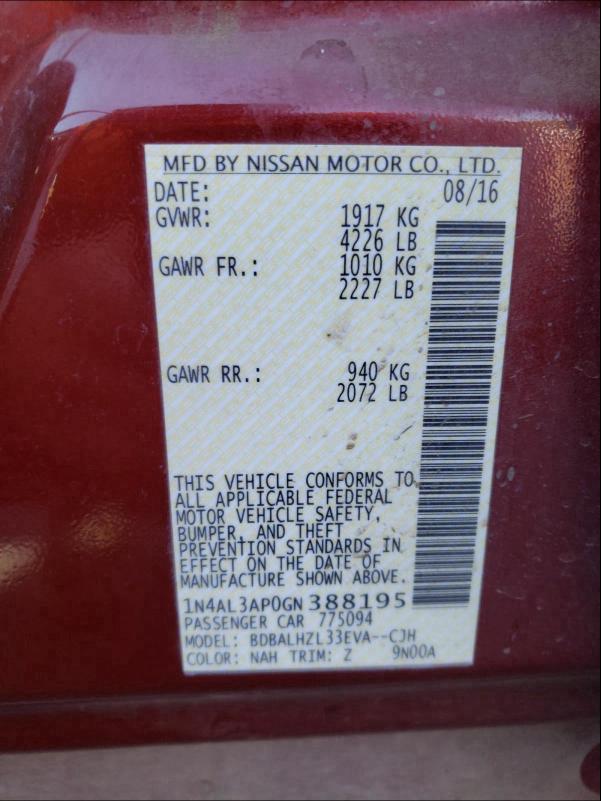 2016 NISSAN ALTIMA 2.5 1N4AL3AP0GN388195