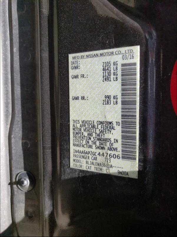 2016 NISSAN MAXIMA 3.5 1N4AA6AP2GC447606