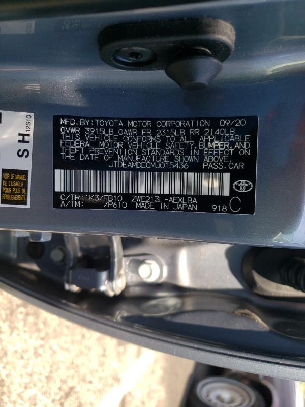 2021 TOYOTA COROLLA LE JTDEAMDE0MJ015436