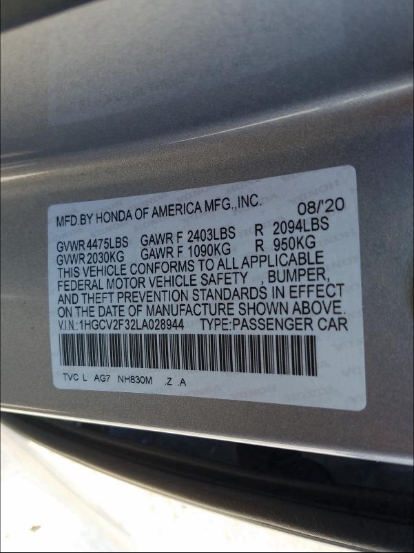 2020 HONDA ACCORD SPO 1HGCV2F32LA028944