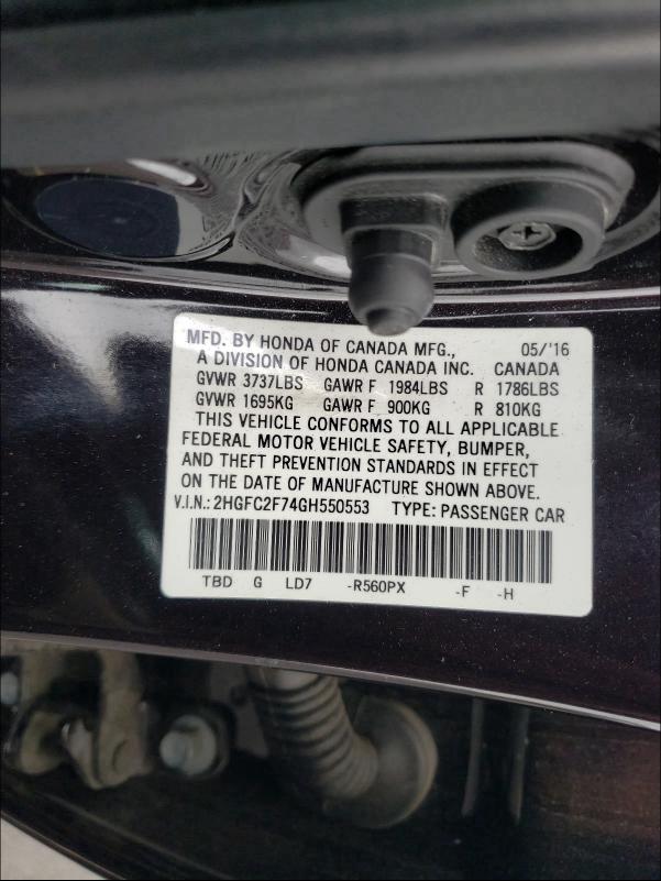 2016 HONDA CIVIC EX 2HGFC2F74GH550553