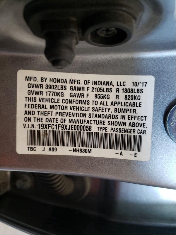 2018 HONDA CIVIC TOUR 19XFC1F9XJE000058