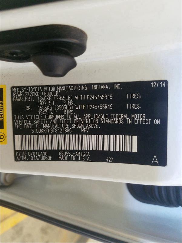 2015 TOYOTA HIGHLANDER 5TDDKRFH9FS121886