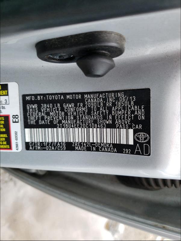 2013 TOYOTA COROLLA BA 2T1BU4EE2DC108463