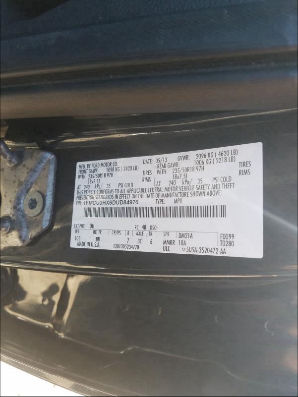 2013 FORD ESCAPE SEL 1FMCU0HX6DUD84976