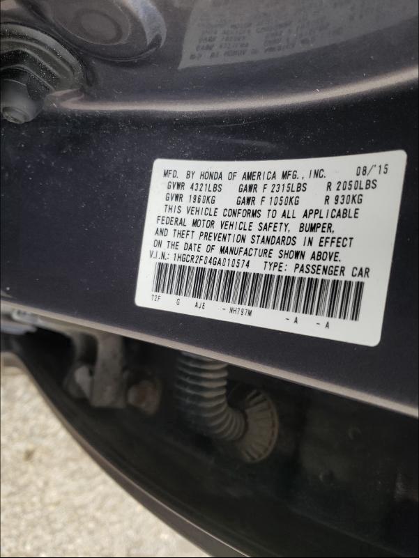2016 HONDA ACCORD EX 1HGCR2F04GA010574