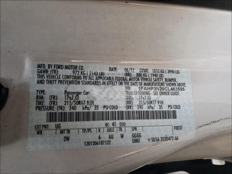 2012 FORD FOCUS TITA 1FAHP3N29CL463595
