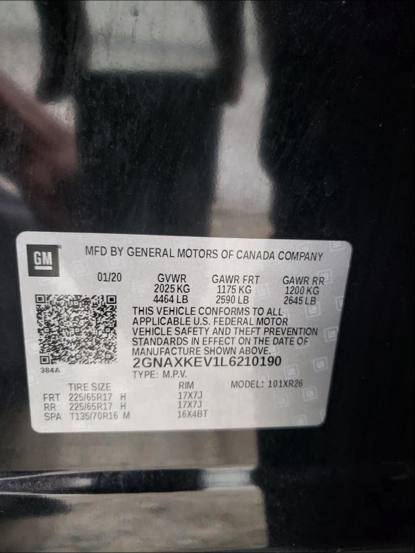 2020 CHEVROLET EQUINOX LT 2GNAXKEV1L6210190