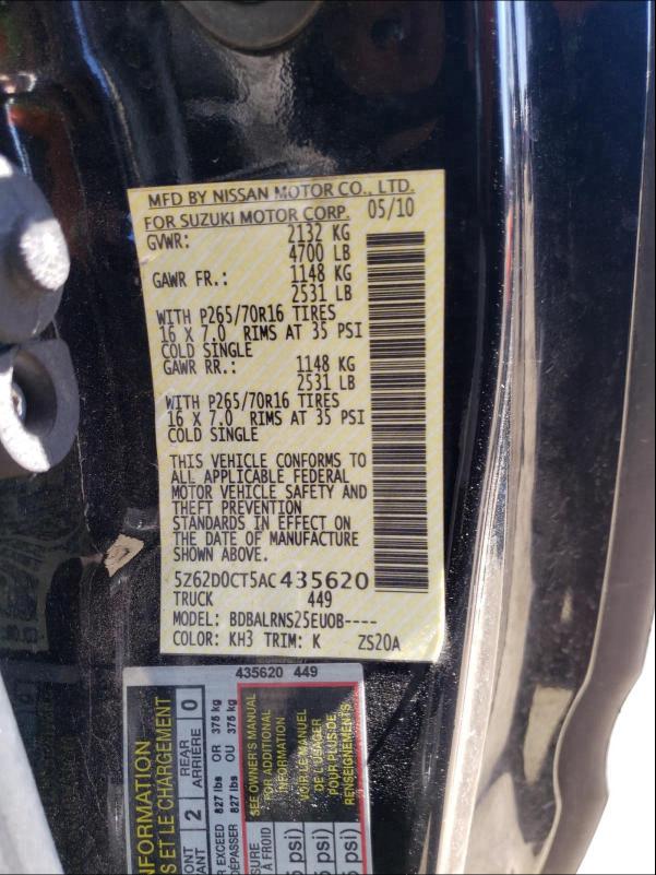 2010 SUZUKI EQUATOR BA 5Z62D0CT5AC435620