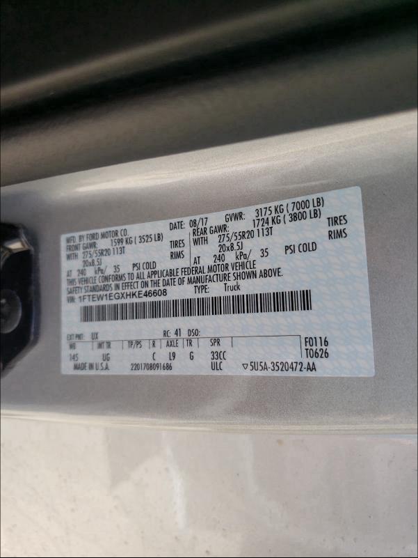 2017 FORD F150 SUPER 1FTEW1EGXHKE46608