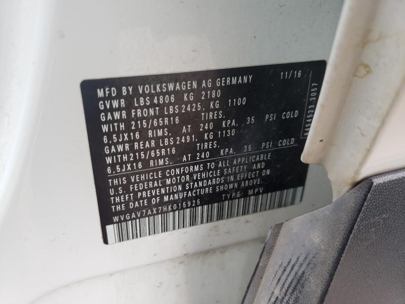 2017 VOLKSWAGEN TIGUAN S WVGAV7AX7HK015925