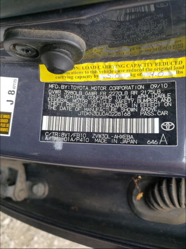 2010 TOYOTA PRIUS JTDKN3DU0A0228168