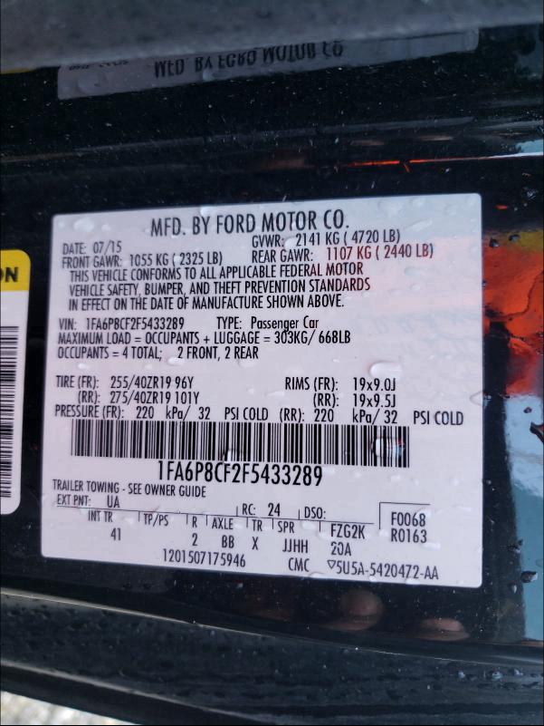 2015 FORD MUSTANG GT 1FA6P8CF2F5433289