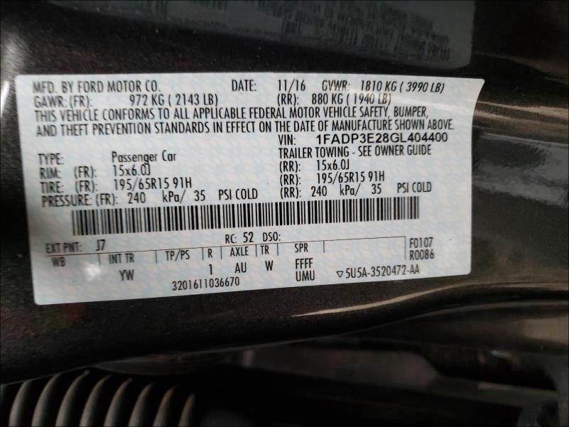 2016 FORD FOCUS S 1FADP3E28GL404400