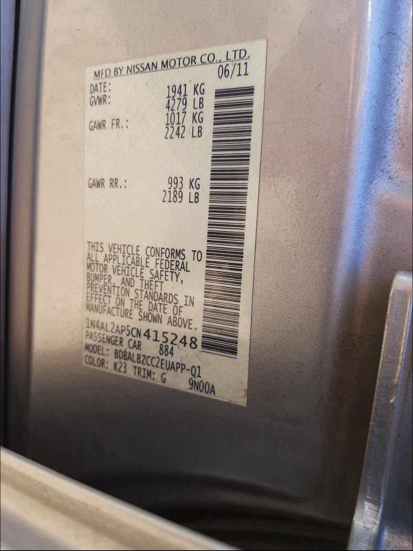 2012 NISSAN ALTIMA BAS 1N4AL2AP5CN415248