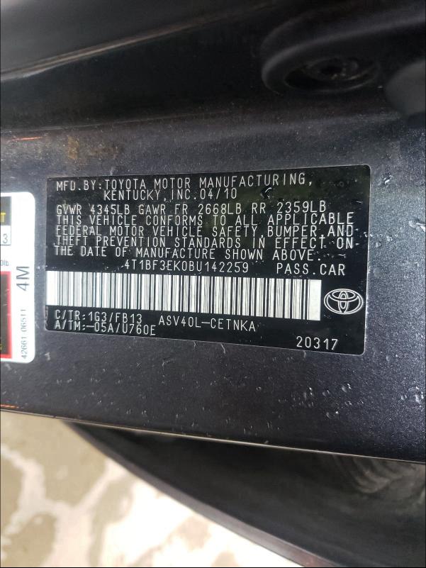 2011 TOYOTA CAMRY BASE 4T1BF3EK0BU142259