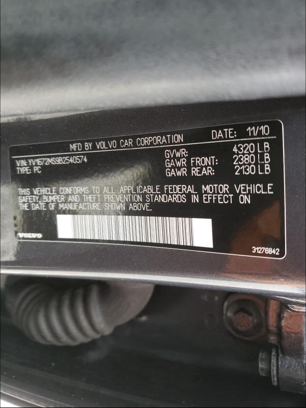 2011 VOLVO S40 T5 YV1672MS9B2540574