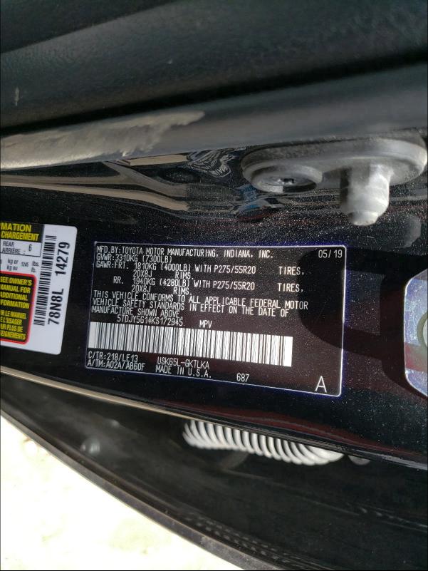 2019 TOYOTA SEQUOIA LI 5TDJY5G14KS172945