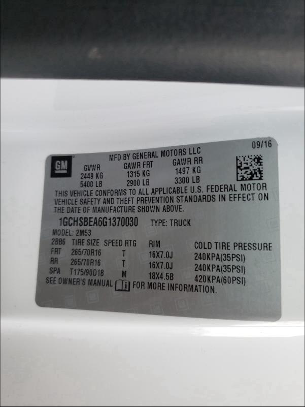 2016 CHEVROLET COLORADO 1GCHSBEA6G1370030