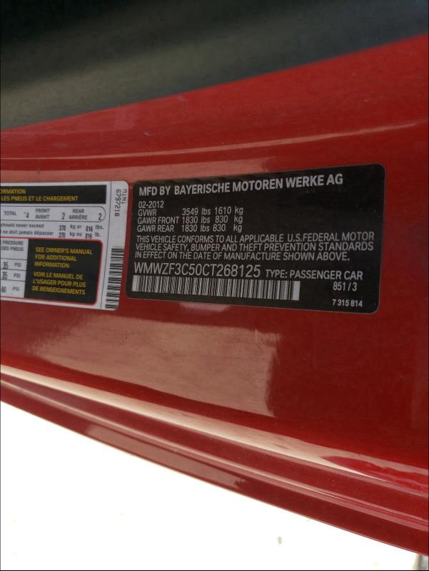 2012 MINI COOPER CLU WMWZF3C50CT268125