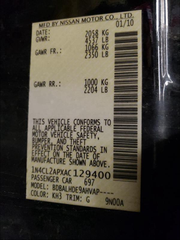 2010 NISSAN ALTIMA HYB 1N4CL2APXAC129400