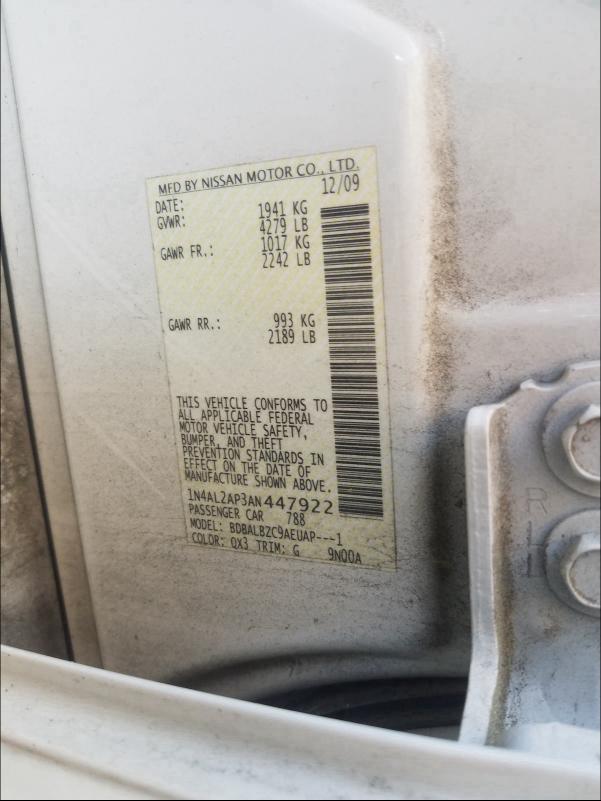 2010 NISSAN ALTIMA BAS 1N4AL2AP3AN447922