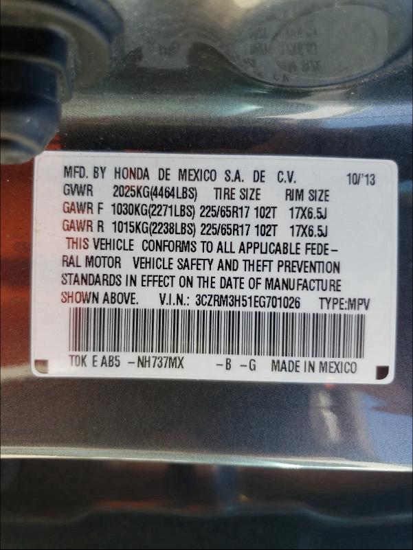 2014 HONDA CR-V EX 3CZRM3H51EG701026