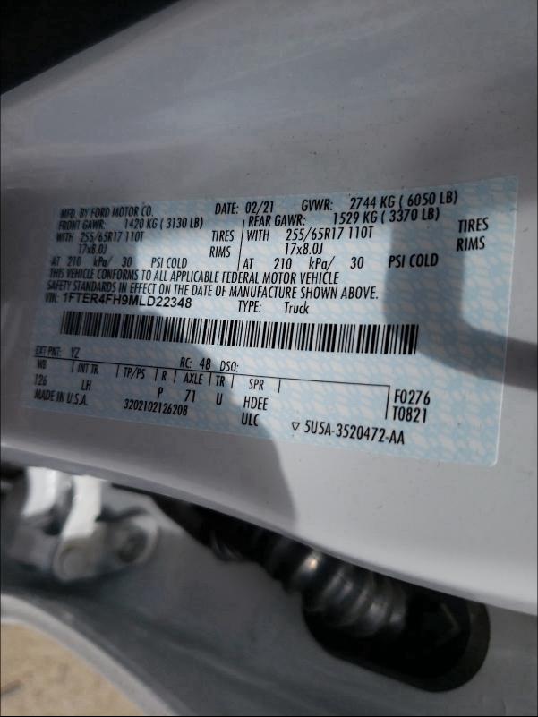 2021 FORD RANGER 1FTER4FH9MLD22348