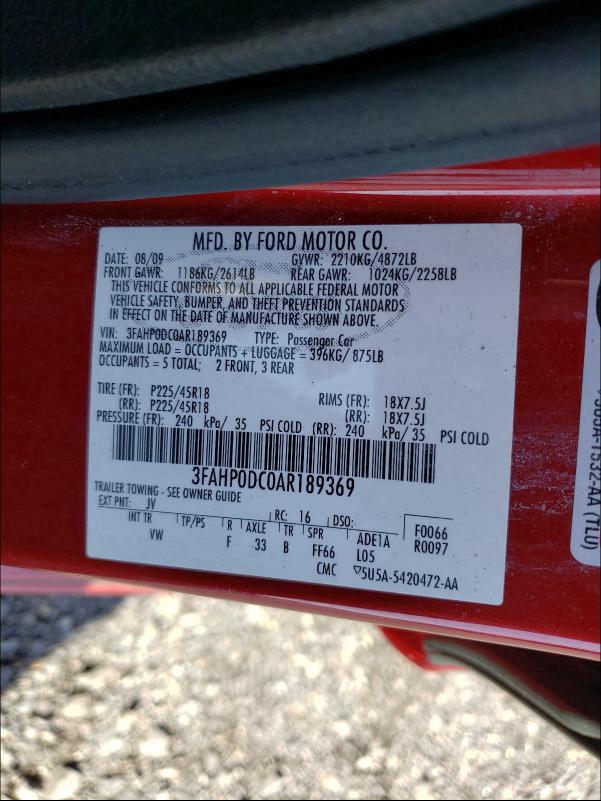 2010 FORD FUSION SPO 3FAHP0DC0AR189369