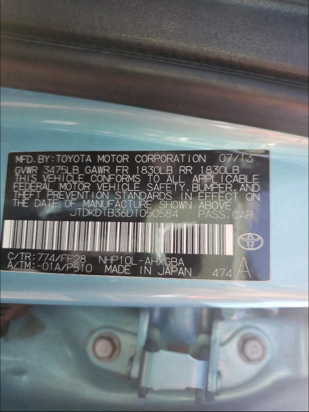 2013 TOYOTA PRIUS C JTDKDTB36D1050584