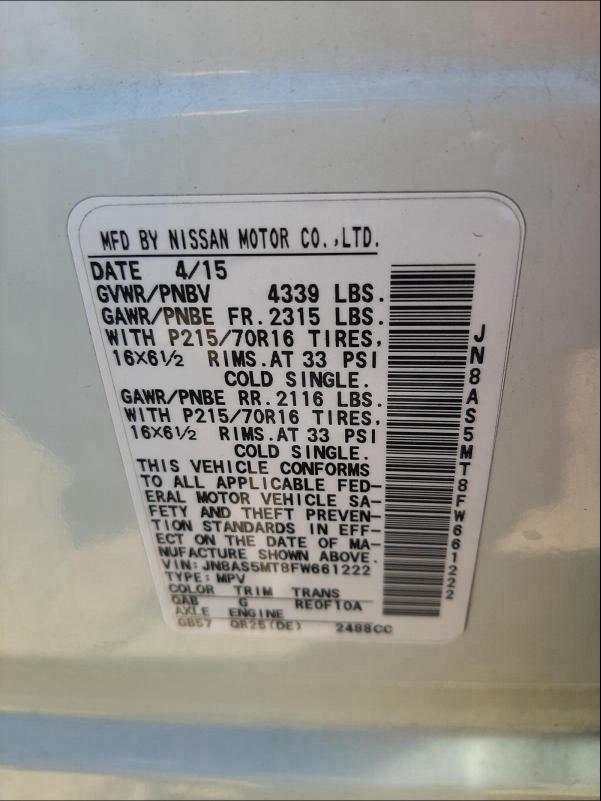 2015 NISSAN ROGUE JN8AS5MT8FW661222
